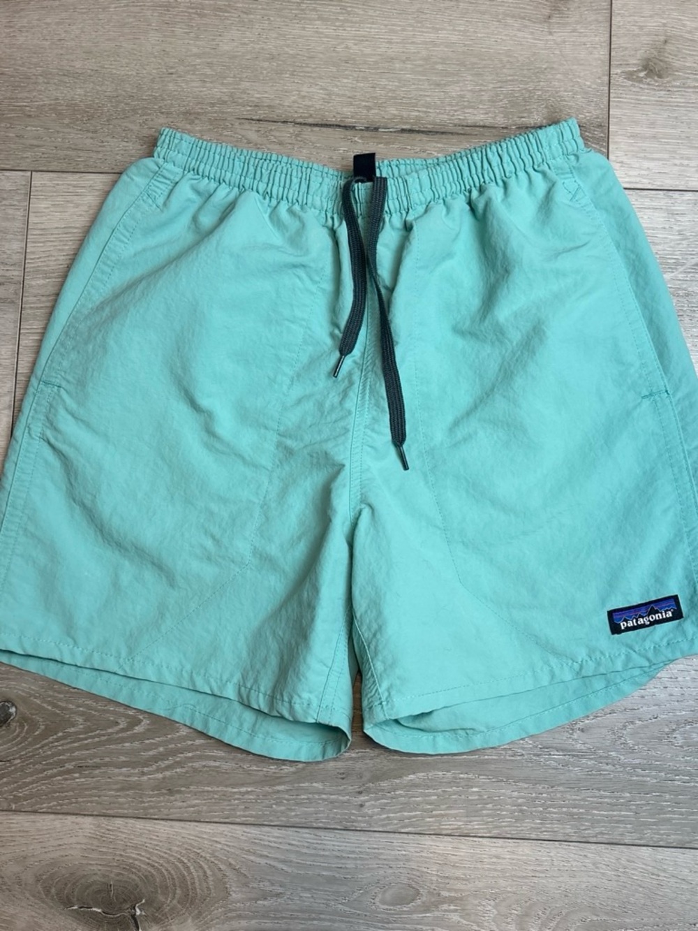 Patagonia Men’s seafoam blue swim hybrids with drawcord